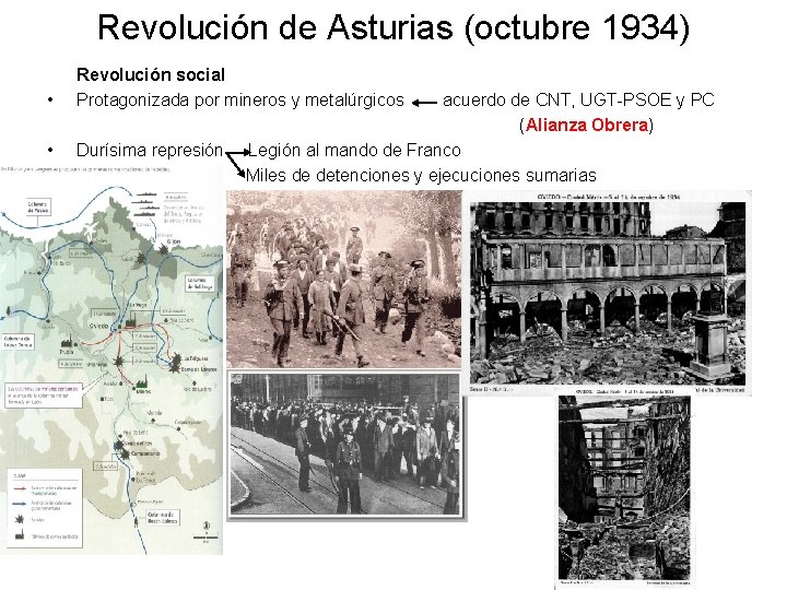 Revolución de Asturias (octubre 1934) • Revolución social Protagonizada por mineros y metalúrgicos •