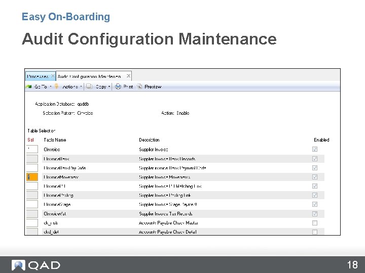 Easy On-Boarding Audit Configuration Maintenance 18 