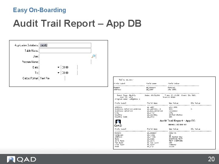 Easy On-Boarding Audit Trail Report – App DB 20 