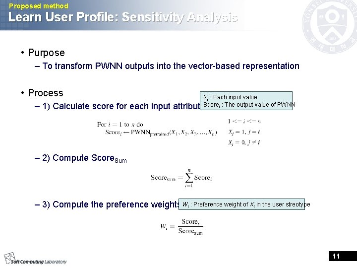 Proposed method Learn User Profile: Sensitivity Analysis • Purpose – To transform PWNN outputs Proposed method Learn User Profile: Sensitivity Analysis • Purpose – To transform PWNN outputs