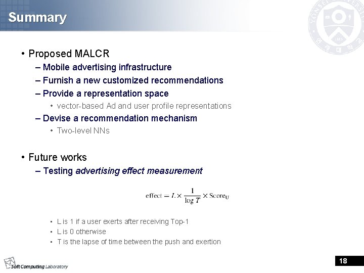 Summary • Proposed MALCR – Mobile advertising infrastructure – Furnish a new customized recommendations Summary • Proposed MALCR – Mobile advertising infrastructure – Furnish a new customized recommendations