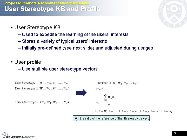 Proposed method: Recommendation Mechanism User Stereotype KB and Profile • User Stereotype KB – Proposed method: Recommendation Mechanism User Stereotype KB and Profile • User Stereotype KB –