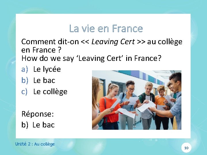 Comment dit-on << Leaving Cert >> au collège en France ? How do we