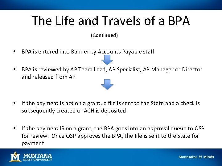 The Life and Travels of a BPA (Continued) • BPA is entered into Banner