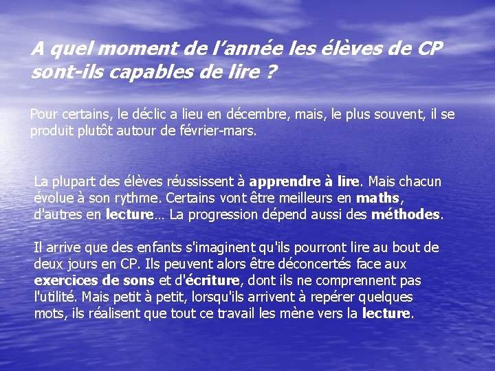 A quel moment de l’année les élèves de CP sont-ils capables de lire ?