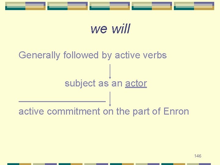 we will Generally followed by active verbs subject as an actor active commitment on