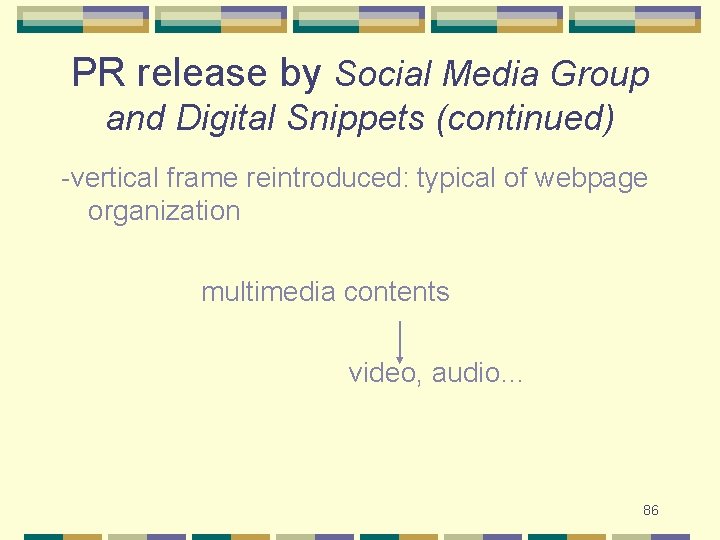 PR release by Social Media Group and Digital Snippets (continued) -vertical frame reintroduced: typical