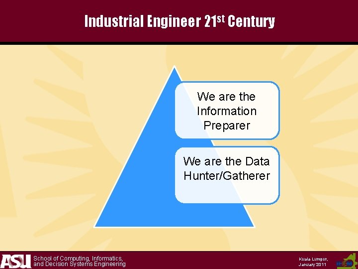 Industrial Engineer 21 st Century We are the Information Preparer We are the Data