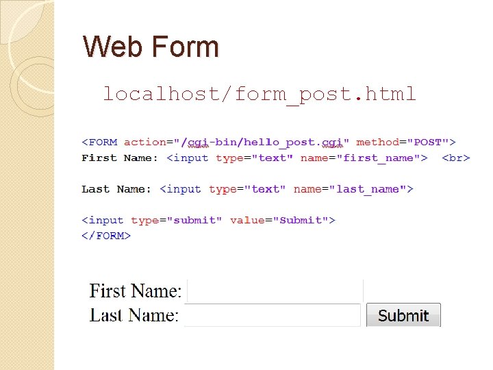 Web Form localhost/form_post. html 