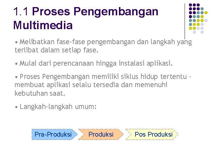 1. 1 Proses Pengembangan Multimedia • Melibatkan fase-fase pengembangan dan langkah yang terlibat dalam