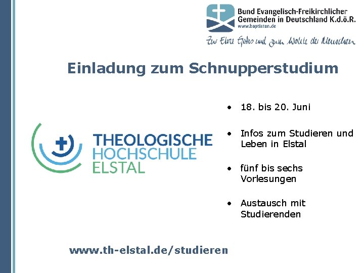 Einladung zum Schnupperstudium • 18. bis 20. Juni • Infos zum Studieren und Leben