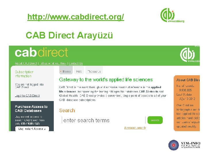 http: //www. cabdirect. org/ CAB Direct Arayüzü 