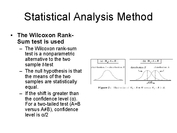 Statistical Analysis Method • The Wilcoxon Rank. Sum test is used – The Wilcoxon