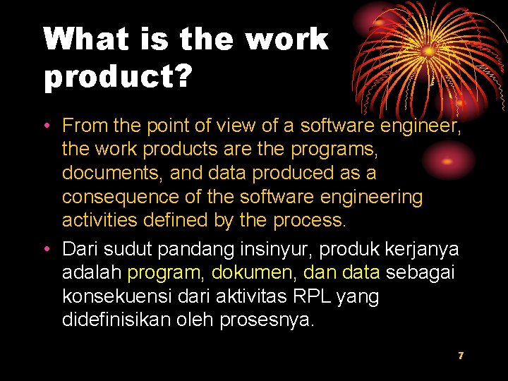 What is the work product? • From the point of view of a software