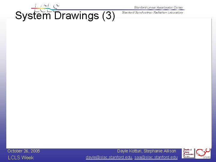 System Drawings (3) October 26, 2005 LCLS Week Dayle Kotturi, Stephanie Allison dayle@slac. stanford.