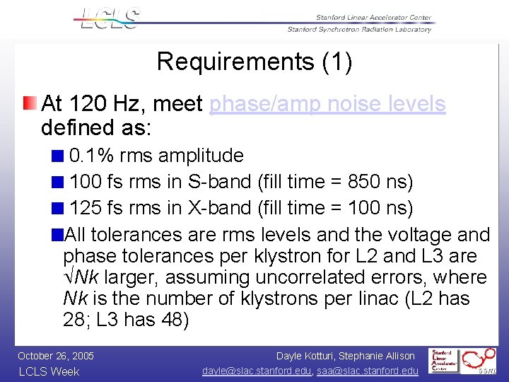 Requirements (1) At 120 Hz, meet phase/amp noise levels defined as: 0. 1% rms