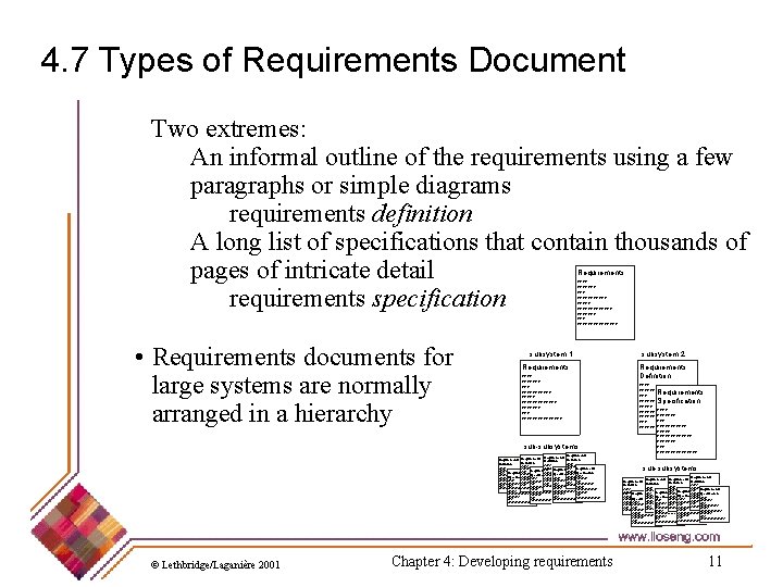 4. 7 Types of Requirements Document Two extremes: An informal outline of the requirements