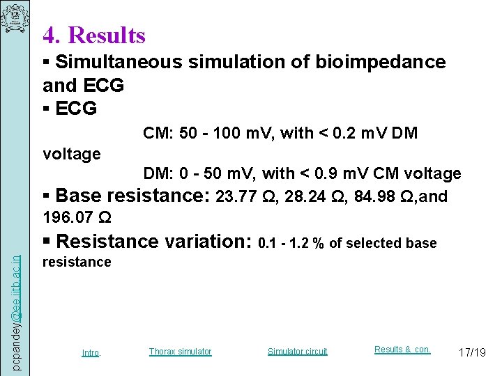 4. Results ▪ Simultaneous simulation of bioimpedance and ECG ▪ ECG CM: 50 -