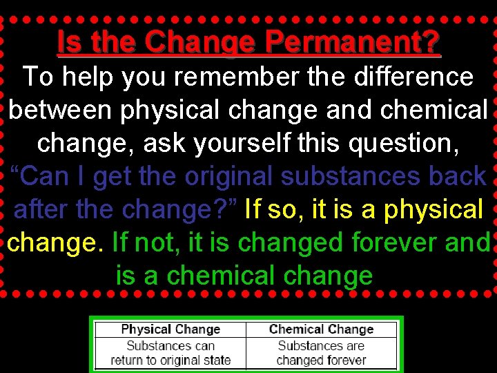 Is the Change Permanent? To help you remember the difference between physical change and