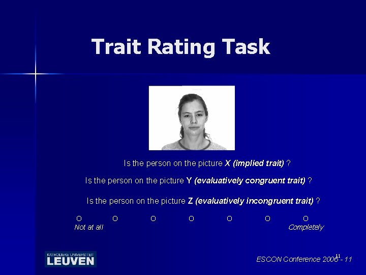 Trait Rating Task Is the person on the picture X (implied trait) ? Is