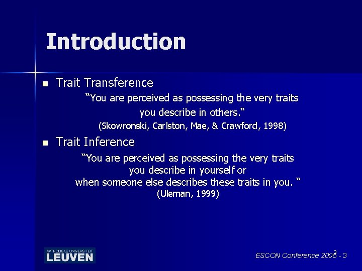 Introduction n Trait Transference “You are perceived as possessing the very traits you describe