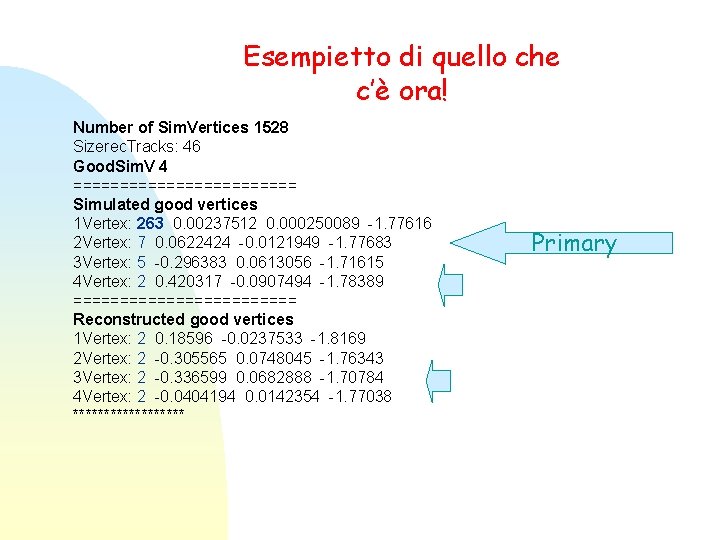 Esempietto di quello che c’è ora! Number of Sim. Vertices 1528 Sizerec. Tracks: 46