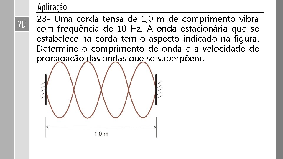 23 - Uma corda tensa de 1, 0 m de comprimento vibra com frequência