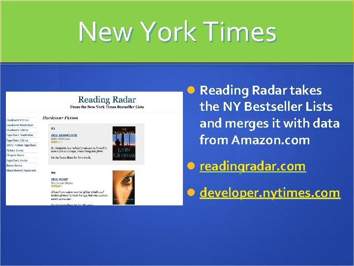 New York Times Reading Radar takes the NY Bestseller Lists and merges it with