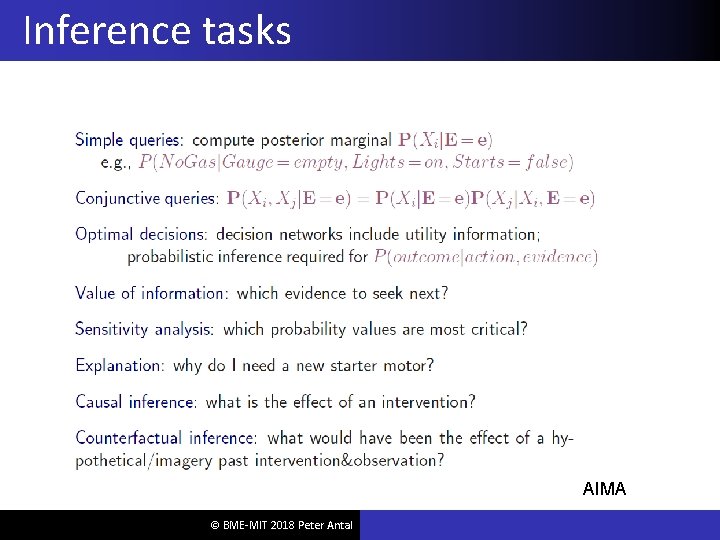 Inference tasks AIMA © BME-MIT 2018 Peter Antal 
