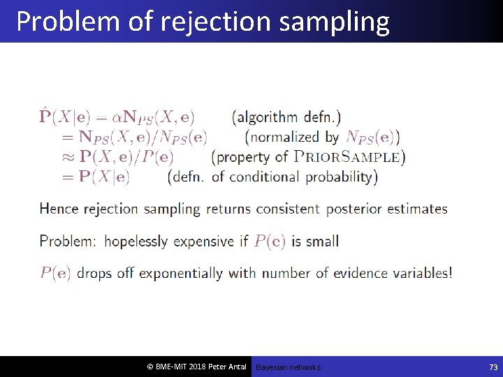 Problem of rejection sampling © BME-MIT 2018 Peter Antal Bayesian networks 73 