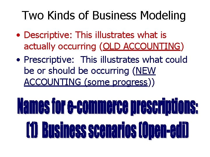Two Kinds of Business Modeling • Descriptive: This illustrates what is actually occurring (OLD