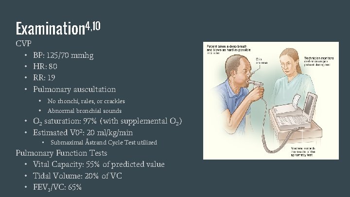 Examination 4, 10 CVP • BP: 125/70 mmhg • HR: 80 • RR: 19