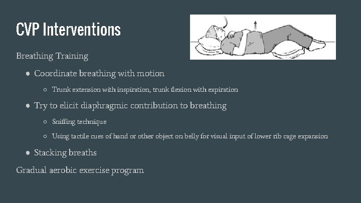 CVP Interventions Breathing Training ● Coordinate breathing with motion ○ Trunk extension with inspiration,