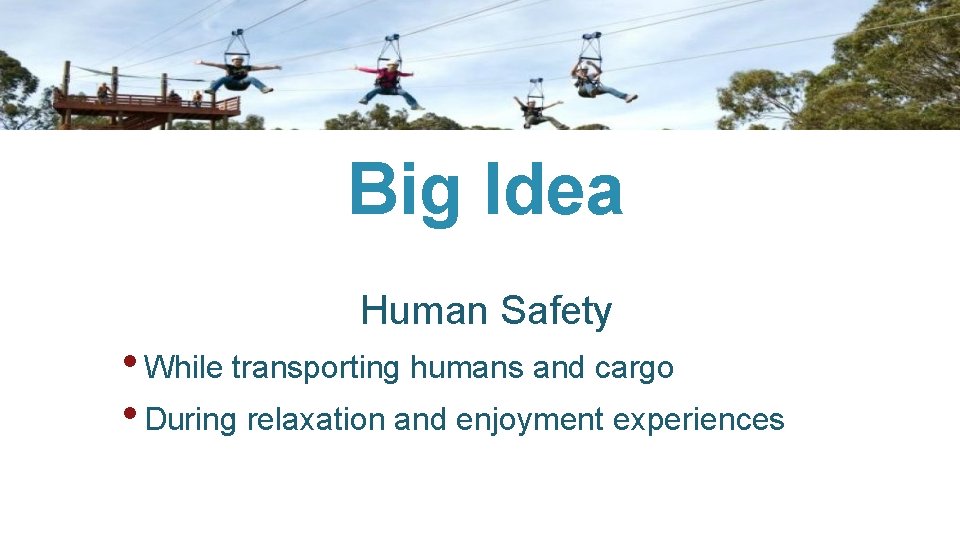 Big Idea Human Safety • While transporting humans and cargo • During relaxation and