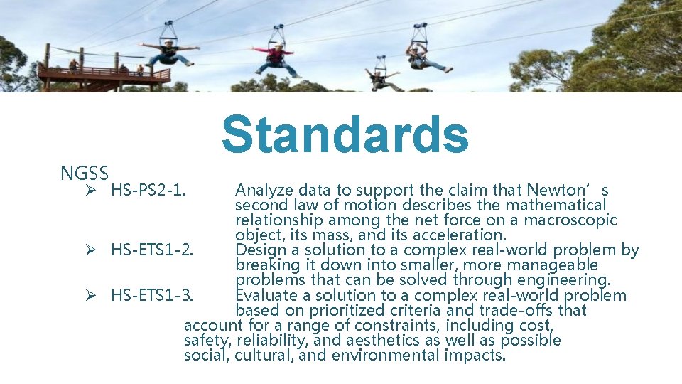 NGSS Ø HS-PS 2 -1. Standards Analyze data to support the claim that Newton’s