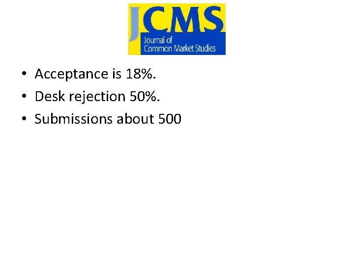  • Acceptance is 18%. • Desk rejection 50%. • Submissions about 500 