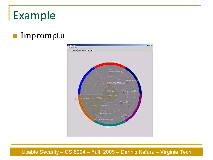 Example n Impromptu Usable Security – CS 6204 – Fall, 2009 – Dennis Kafura