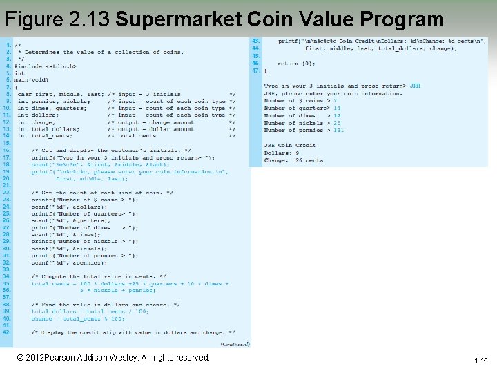 Figure 2. 13 Supermarket Coin Value Program 1 -14 © 2012 Pearson Addison-Wesley. All Figure 2. 13 Supermarket Coin Value Program 1 -14 © 2012 Pearson Addison-Wesley. All