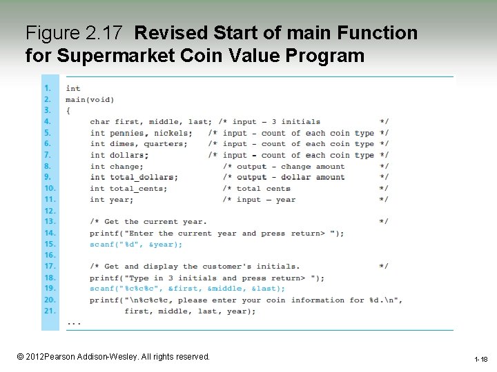 Figure 2. 17 Revised Start of main Function for Supermarket Coin Value Program 1 Figure 2. 17 Revised Start of main Function for Supermarket Coin Value Program 1