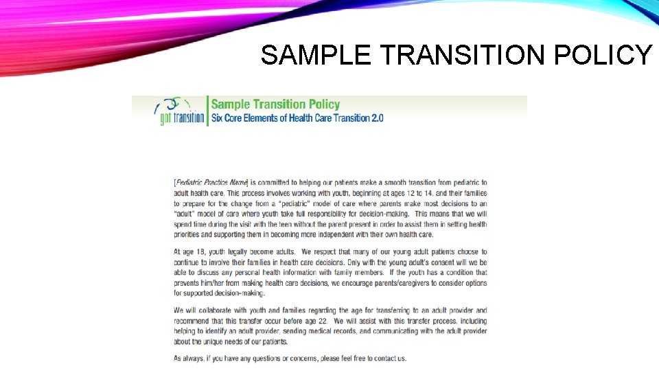 SAMPLE TRANSITION POLICY 