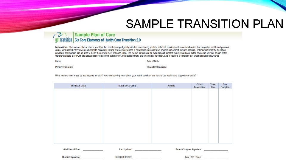 SAMPLE TRANSITION PLAN 