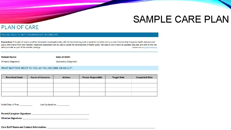 SAMPLE CARE PLAN 