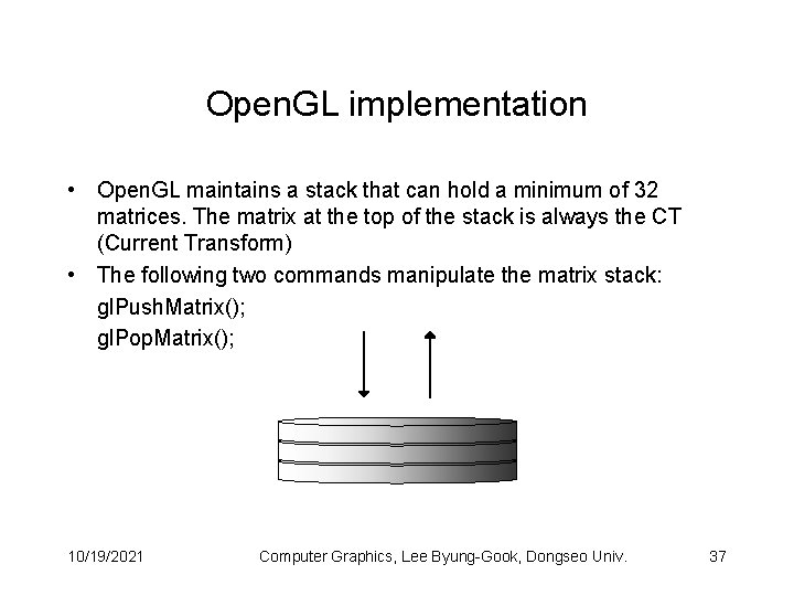 Open. GL implementation • Open. GL maintains a stack that can hold a minimum