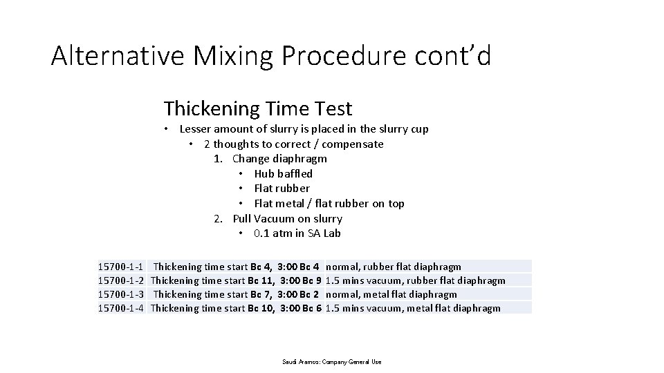 Alternative Mixing Procedure cont’d Thickening Time Test • Lesser amount of slurry is placed