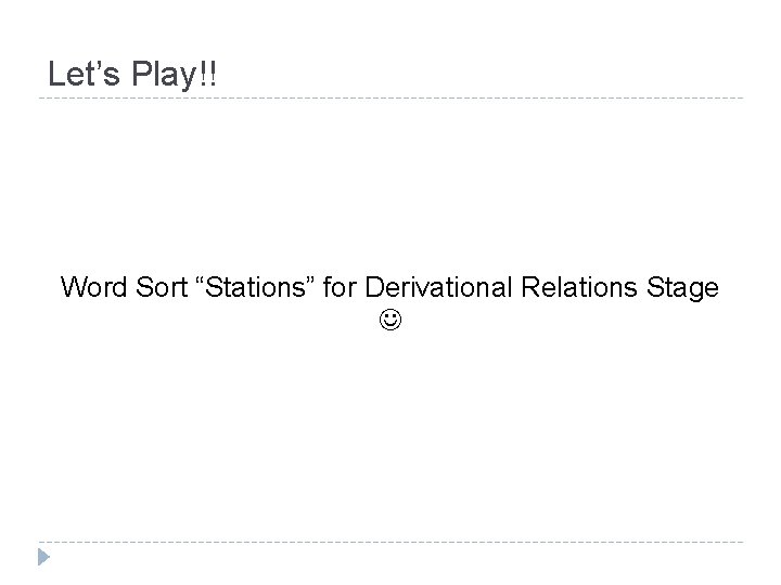 Let’s Play!! Word Sort “Stations” for Derivational Relations Stage 