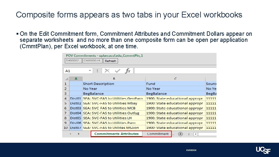 Composite forms appears as two tabs in your Excel workbooks § On the Edit