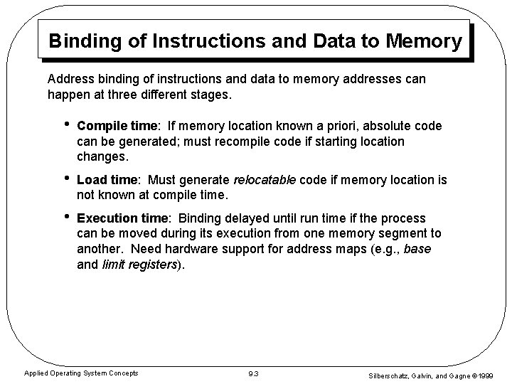 Binding of Instructions and Data to Memory Address binding of instructions and data to