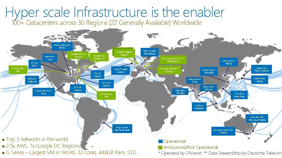Hyper scale Infrastructure is the enabler 100+ Datacenters across 30 Regions (22 Generally Available)