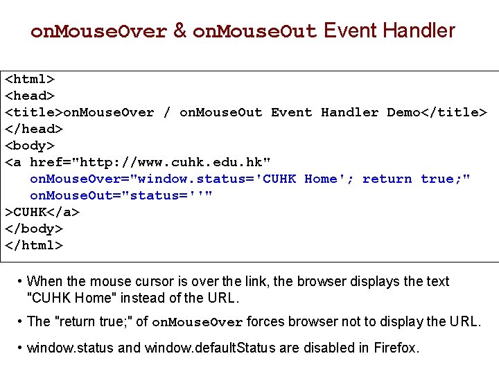 on. Mouse. Over & on. Mouse. Out Event Handler <html> <head> <title>on. Mouse. Over on. Mouse. Over & on. Mouse. Out Event Handler <html> <head> <title>on. Mouse. Over