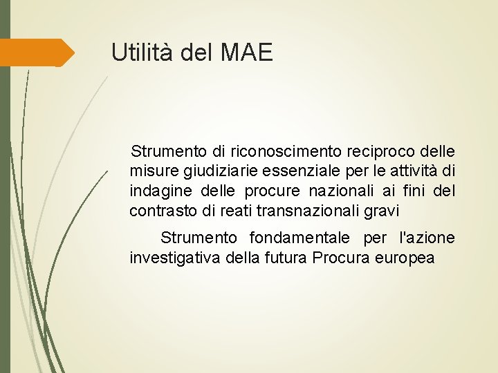 Utilità del MAE Strumento di riconoscimento reciproco delle misure giudiziarie essenziale per le attività